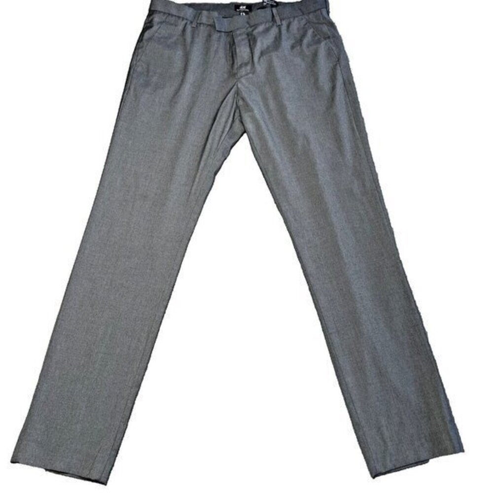 H&M Gray Dress Pants Straight Leg‎ Flat Front Business Trousers 36 Slim Fit